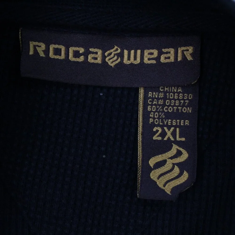 Rocawear Waffle Knit Shirt Adult 2XL XXL Black Long Sleeve Pullover‎ Crewneck
